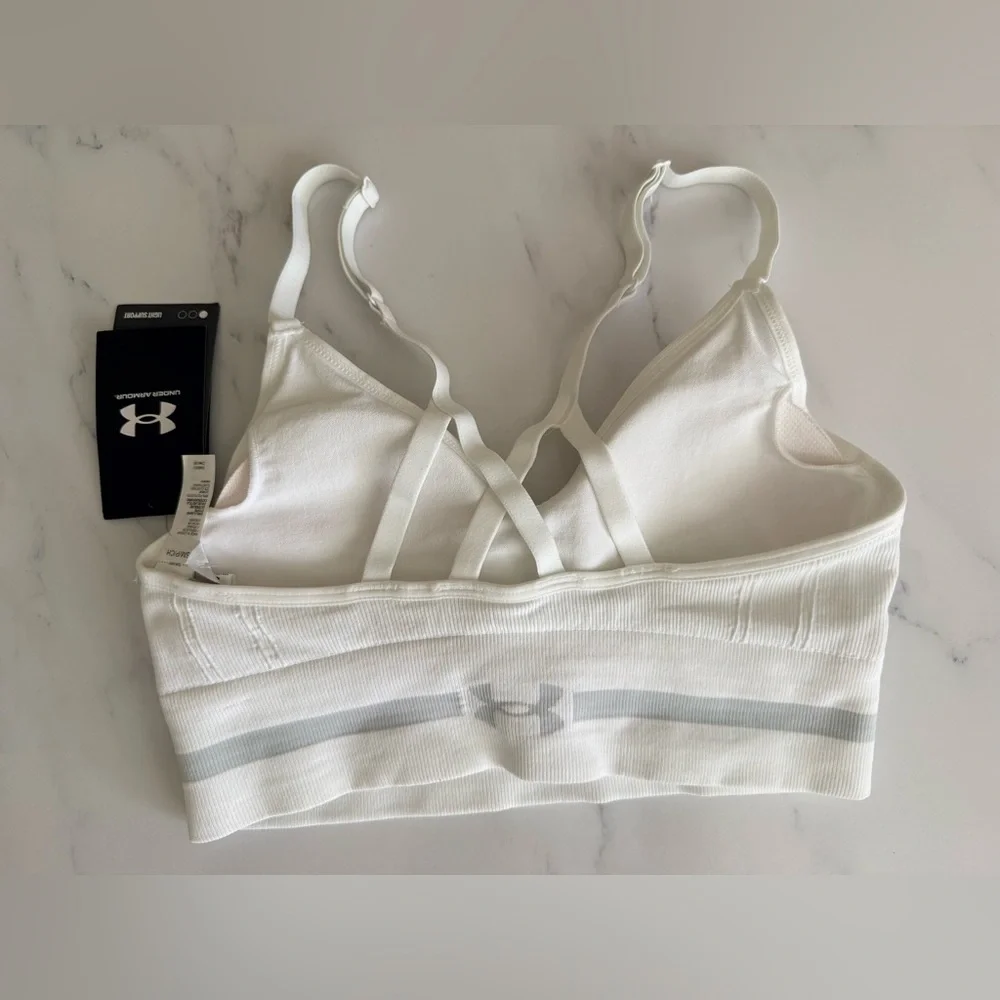 Under Armour White Seamless Light-Support Sports Bra with Branded Band - Picture 2 of 5